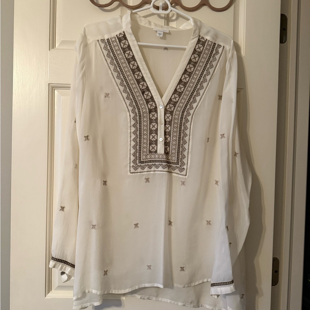 J. Jill Cream Blouse with Tan Embroidery